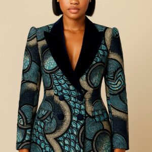 Ankara Blazer – Blue/Beige Pattern