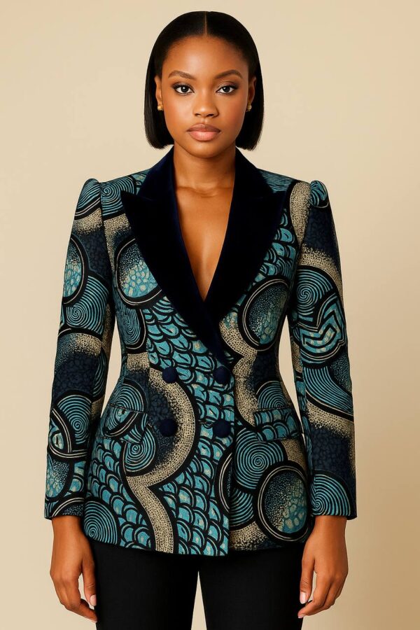 Ankara Blazer – Blue/Beige Pattern
